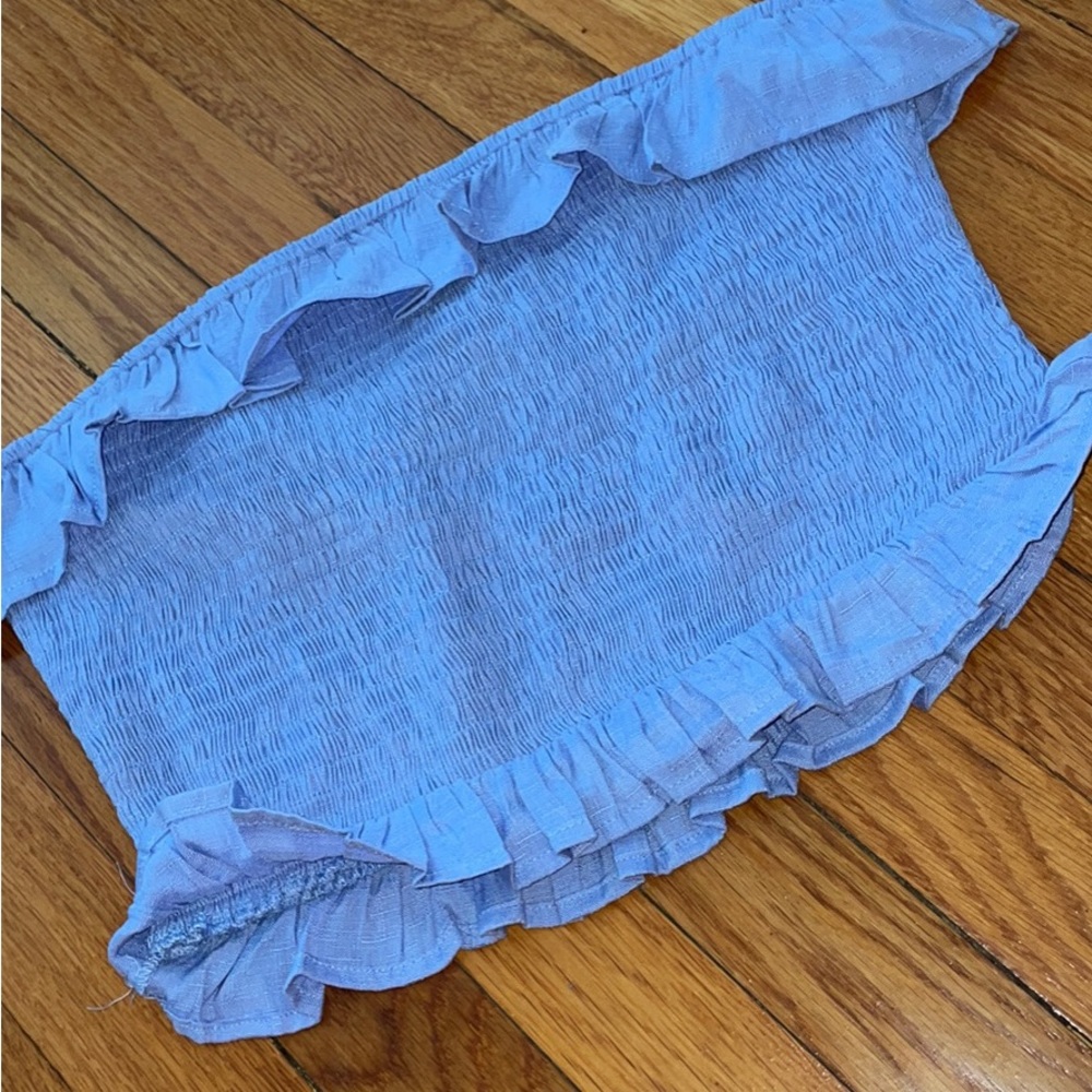 Light blue tube top with ruffles